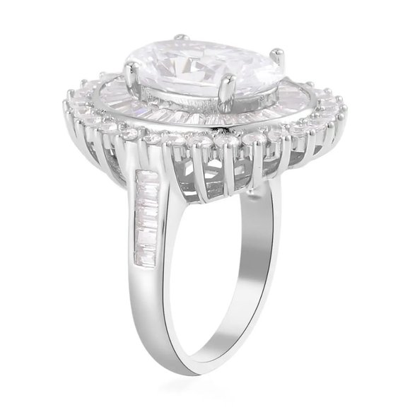 NIB Sz 7 Lustro Stellas Finest Simulated Diamond Double Halo Sterling Ring - Picture 1 of 6